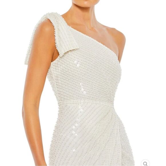 Mac Duggal 93735 Pearl Embellished Soft Tie One Shoulder Gown White - Picture 4 of 17